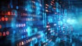 A blurry image of binary code on a computer screen with red and blue lights Royalty Free Stock Photo