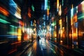 a blurry image of a city street at night with colorful lights Royalty Free Stock Photo