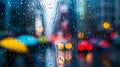 A blurry image of a city street with rain on the window Royalty Free Stock Photo