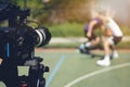 Blurry image of movie shooting or video production and film crew team Royalty Free Stock Photo