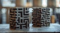 A blurry image shows two thick blocks of rubberlike material each with a unique geometric pattern carved into its