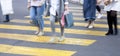 Blurry people on yellow zebra crossing