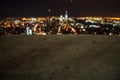 Blurry Lights of Manhattan, Downtown and One World Trade Center Seen From the Observation Deck of Empire State Building at Night Royalty Free Stock Photo