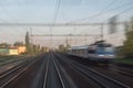 Blurry moving train and railway Royalty Free Stock Photo