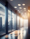 Blurry office background, light Bokeh in a blue office space. Generative AI Royalty Free Stock Photo