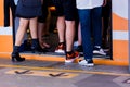 Blurry of people getting on and getting out electric skytrain wi Royalty Free Stock Photo