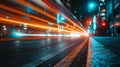 A blurry photo of a city street at night with cars and lights, AI Royalty Free Stock Photo