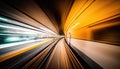 a blurry photo of a train traveling through a tunnel. generative ai
