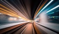 a blurry photo of a train traveling through a tunnel. generative ai