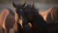 a blurry photo of two horses standing next to each other Royalty Free Stock Photo