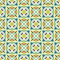 Blurry pixel art pattern in green, yellow and orange