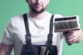 Blurry portrait of a home interior renovation worker holding a b Royalty Free Stock Photo