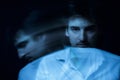 blurry portrait of a man with mental and depressive illness with bipolar disorder Royalty Free Stock Photo
