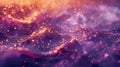 Blurry purple water with bubbles and golden sparks. Escapism abstract background.