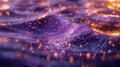 Blurry purple water with bubbles and golden sparks. Escapism abstract background.