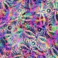 Blurry rainbow glitch artistic collage texture background. Irregular bleeding watercolor tie dye seamless pattern. Ombre