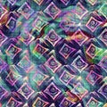 Blurry rainbow glitch artistic damask texture background. Irregular bleeding watercolor tie dye seamless pattern. Ombre Royalty Free Stock Photo