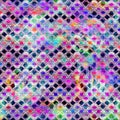 Blurry rainbow glitch check texture background. Irregular bleeding watercolor tie dye seamless pattern. Ombre distorted