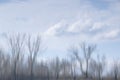 Blurry river water reflection of the bare trees in a forest in a winter Royalty Free Stock Photo