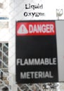 Blurry of safety signs warning  DANGER-FLAMMABLE MATERIAL,NO SMOKING . Royalty Free Stock Photo