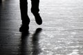 Blurry shadow silhouette of a man walking in the night, detail