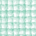 Blurry shibori plaid check tie dye background. Seamless pattern irregular criss cross bleached resist white background. Neo mint