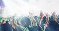 Blurry of silhouettes of concert crowd at Rear view of festival Royalty Free Stock Photo