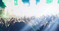 Blurry of silhouettes of concert crowd at Rear view of festival Royalty Free Stock Photo