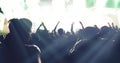 Blurry of silhouettes of concert crowd at Rear view of festival Royalty Free Stock Photo