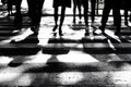 Blurry shadows and silhouettes of people on crossroad Royalty Free Stock Photo
