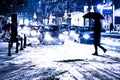 Blurry snowy city night traffic Royalty Free Stock Photo