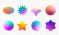 Blurry sun starburst shapes set with aura effect. Colorful price offer stars decorative holographic gradient elements Royalty Free Stock Photo