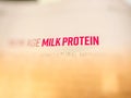 Blurry text and highlighting of milk protien Royalty Free Stock Photo