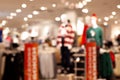 Blurry view of a bustling mall interior with various shops and boutiques, capturing the shopping atmosphere in a vibrant