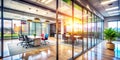 Blurry View of a Modern Office Space with Glass Doors and Windows Royalty Free Stock Photo