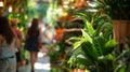 Blurry vision of foliage and shoppers browsing in a plantfilled paradise Royalty Free Stock Photo