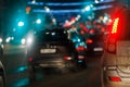 blurry winter night city street traffic Royalty Free Stock Photo