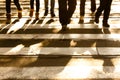 Blurry zebra crossing with pedestrians walking shadows Royalty Free Stock Photo