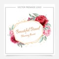 Blush and burgundy geometric flowers logo premade. Editable floral badge for wedding or branding