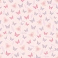 Blush Butterfly Flowers Leaves and Bells Spring Tea Party Seamless Pattern