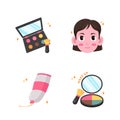 Blush eyeshadow face cream ointment beauty makeup skincare sticker illustration set