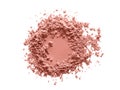 Blush makeup powder circle swatch. Face powder texture. Pink color beauty product sample isolated on white