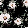 Blush pink bouquets on the black background. Seamless pattern with delicate flowers. Royalty Free Stock Photo