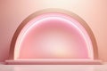 Blush pink futuristic round arch on the pastel gradient background. Atmospheric escapism arch for showcase and display products.