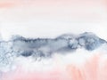 Blush Pink and navyblue abstract watercolor hand painted landscape Royalty Free Stock Photo