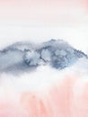 Blush Pink and navyblue abstract watercolor hand painted landscape Royalty Free Stock Photo