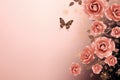 Blush Rose Background Glitter Silhouettes Flowers Butterflies Vertical Mobile Postcard