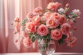 Blush Symphony: Serene Roses in Sunlit Harmony. Concept Romantic Florals, Sun-Kissed Blooms, Soft