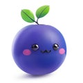 Blushing blueberry character with cute eyes and leaves