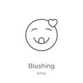 blushing icon vector from emoji collection. Thin line blushing outline icon vector illustration. Outline, thin line blushing icon